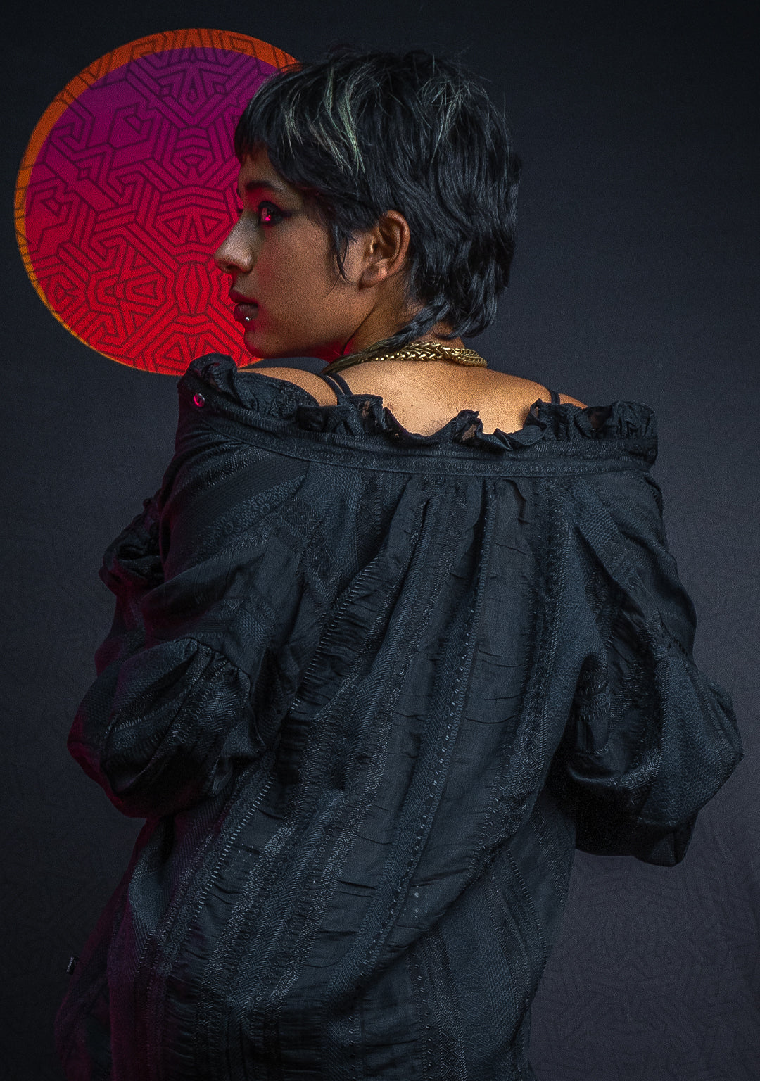 Shirt Woman Longsleeve FRUFRU / Japanese Uragiri - Embroidery Black BOHO